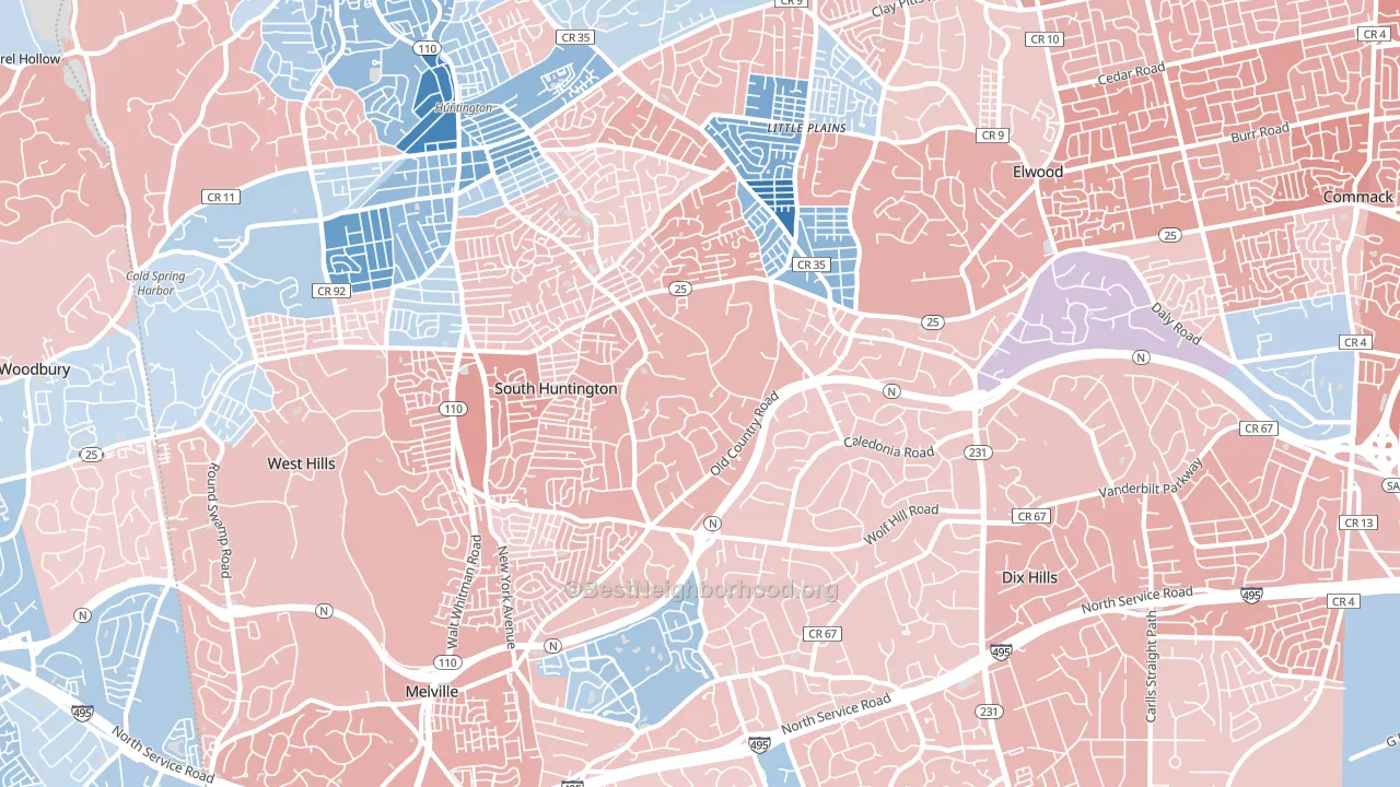 11746, NY block-group political-lean map