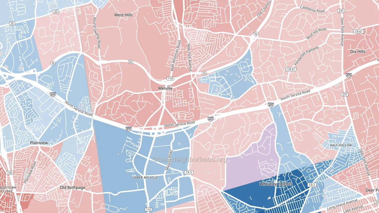 11747, NY block-group political-lean map