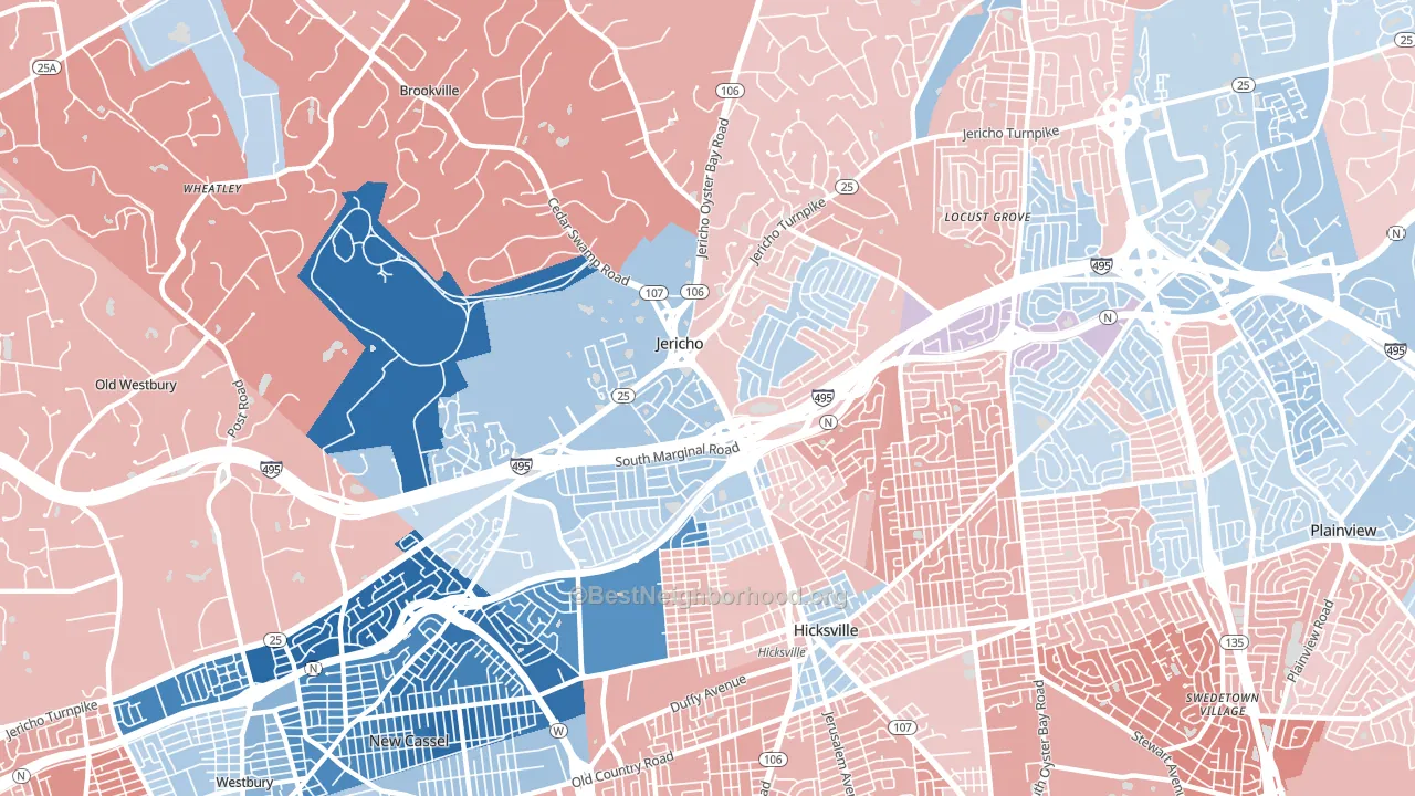 11753, NY block-group political-lean map