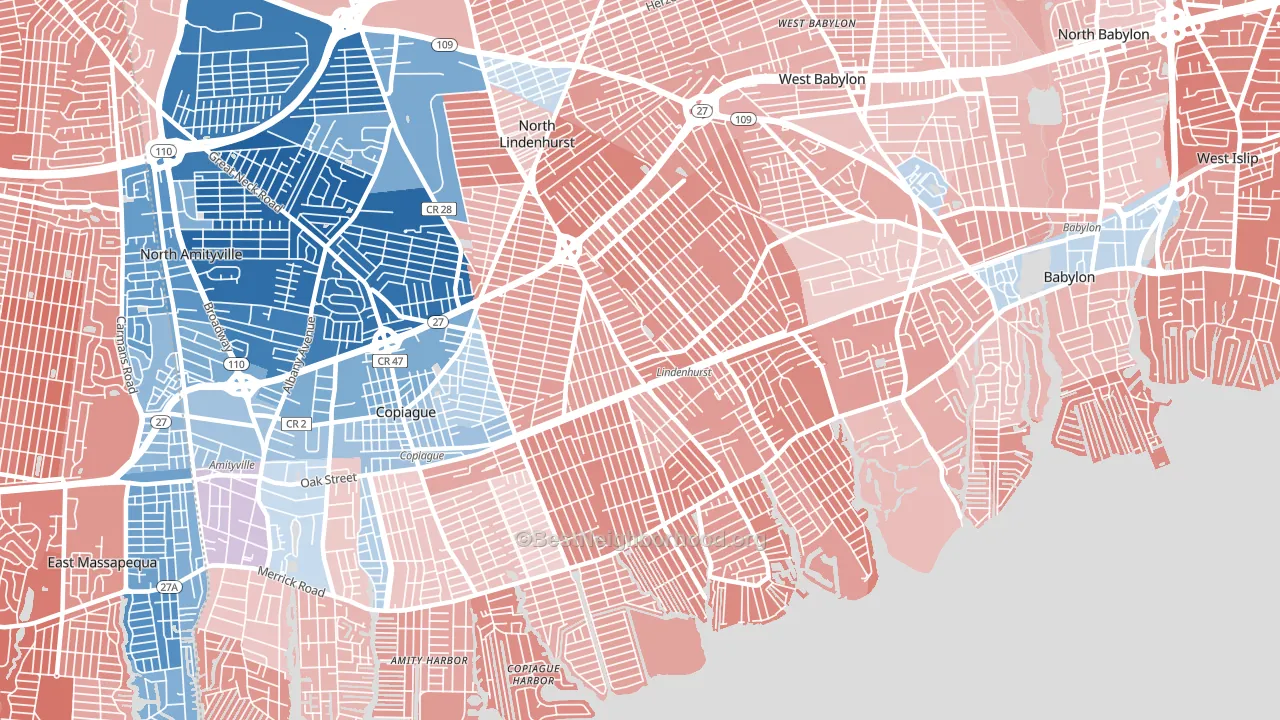 11757, NY block-group political-lean map