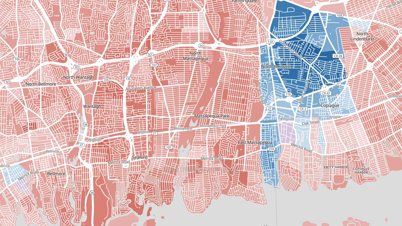 11758, NY block-group political-lean map
