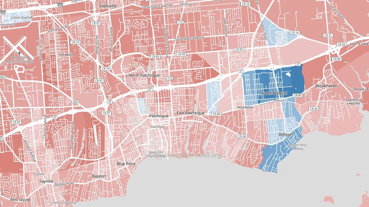 11772, NY block-group political-lean map