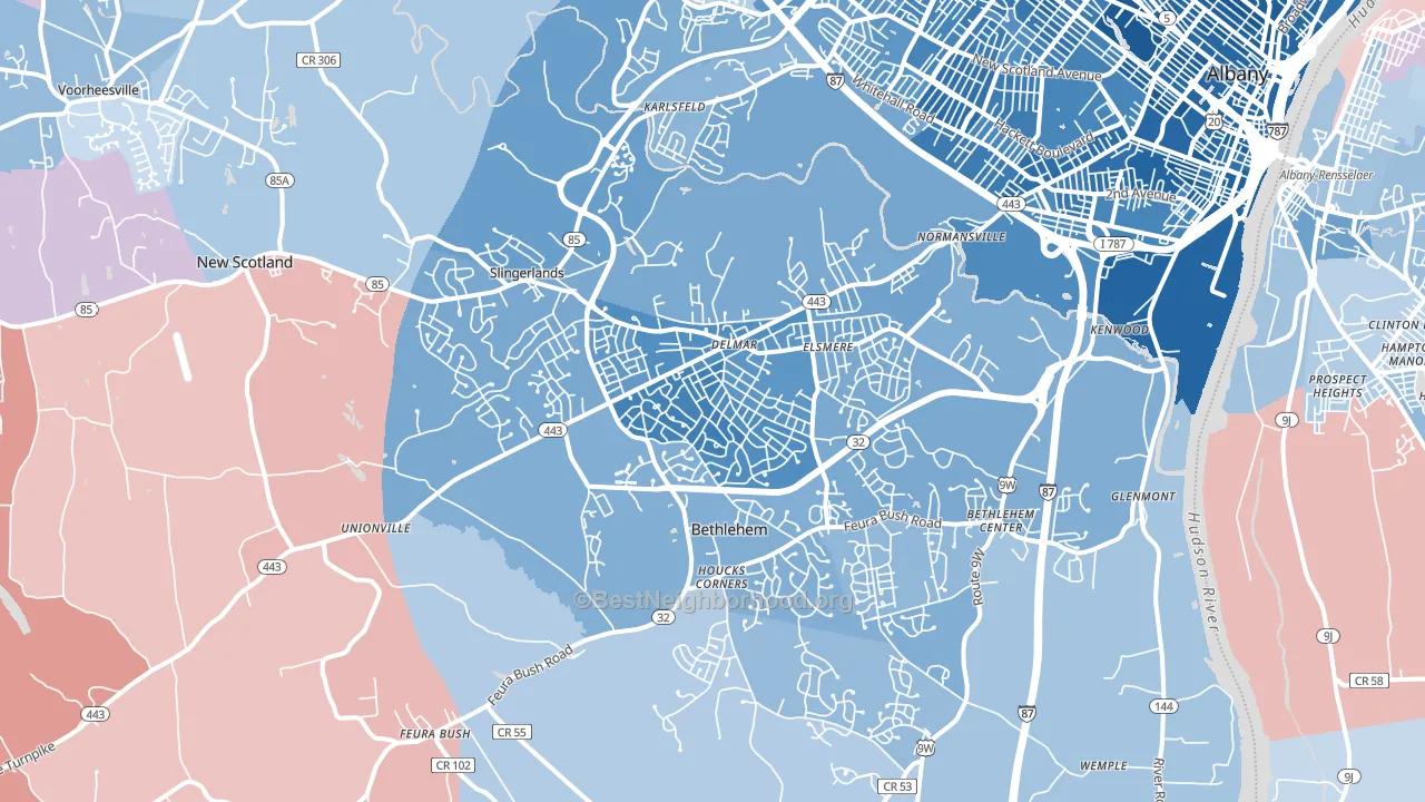 12054, NY block-group political-lean map