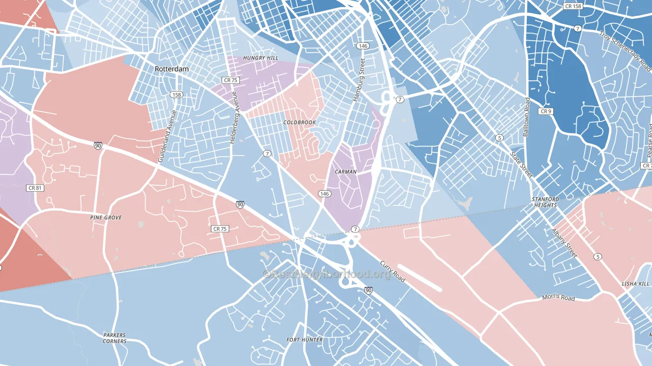 12303, NY block-group political-lean map