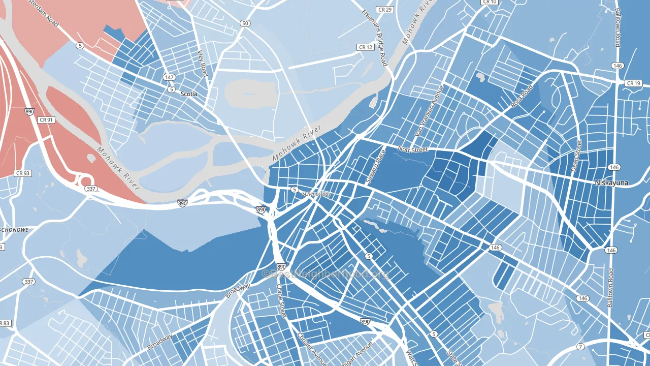 12305, NY block-group political-lean map