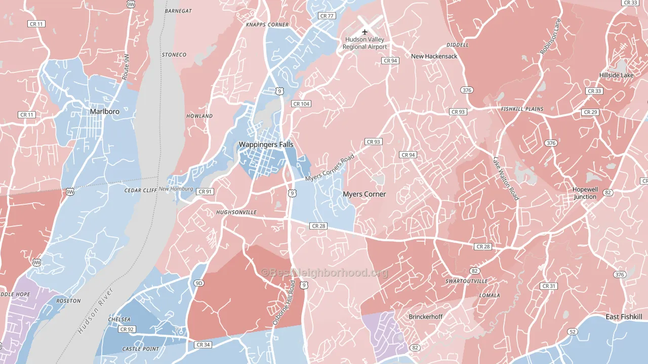 12590, NY block-group political-lean map
