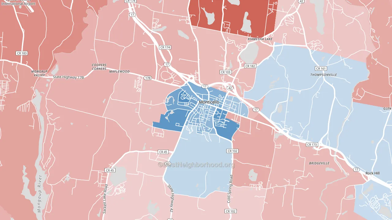 12701, NY block-group political-lean map