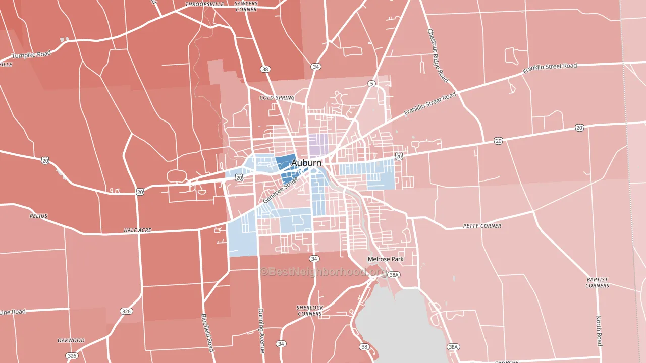 13021, NY block-group political-lean map