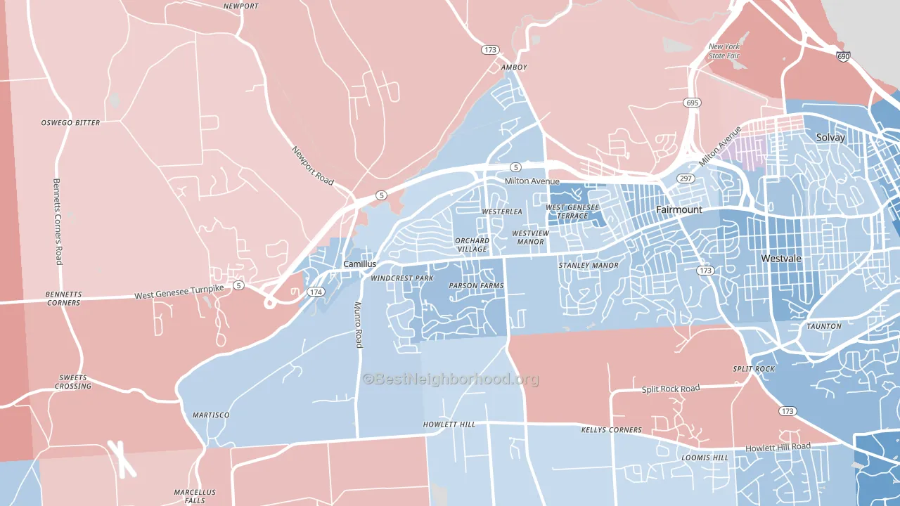 13031, NY block-group political-lean map