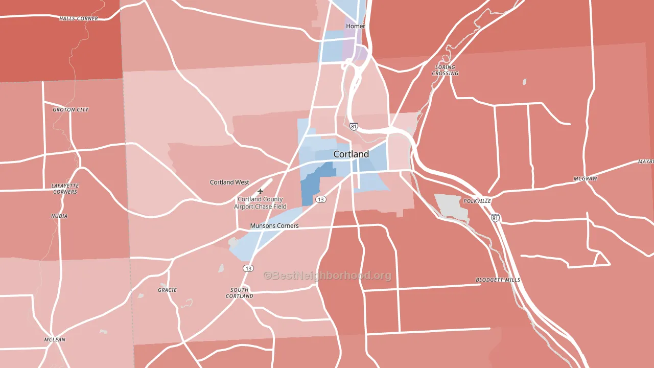 13045, NY block-group political-lean map