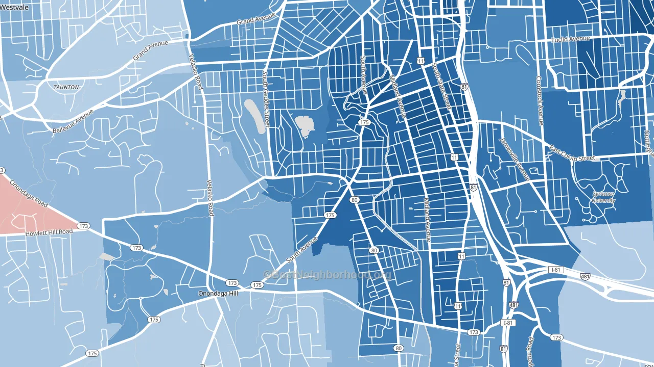 13207, NY block-group political-lean map