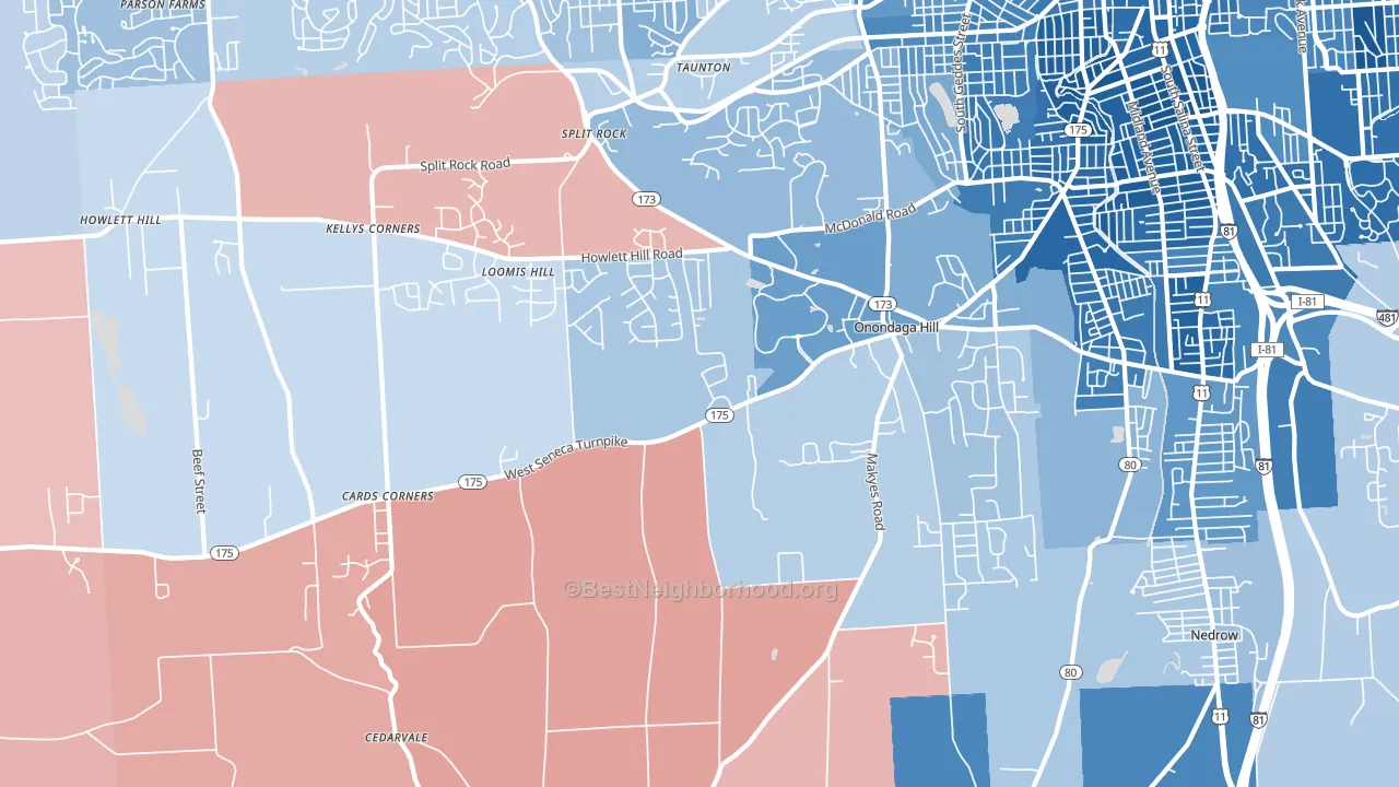 13215, NY block-group political-lean map