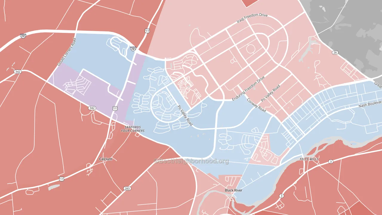 13603, NY block-group political-lean map