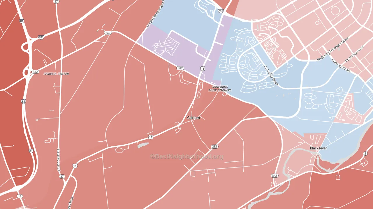 13616, NY block-group political-lean map