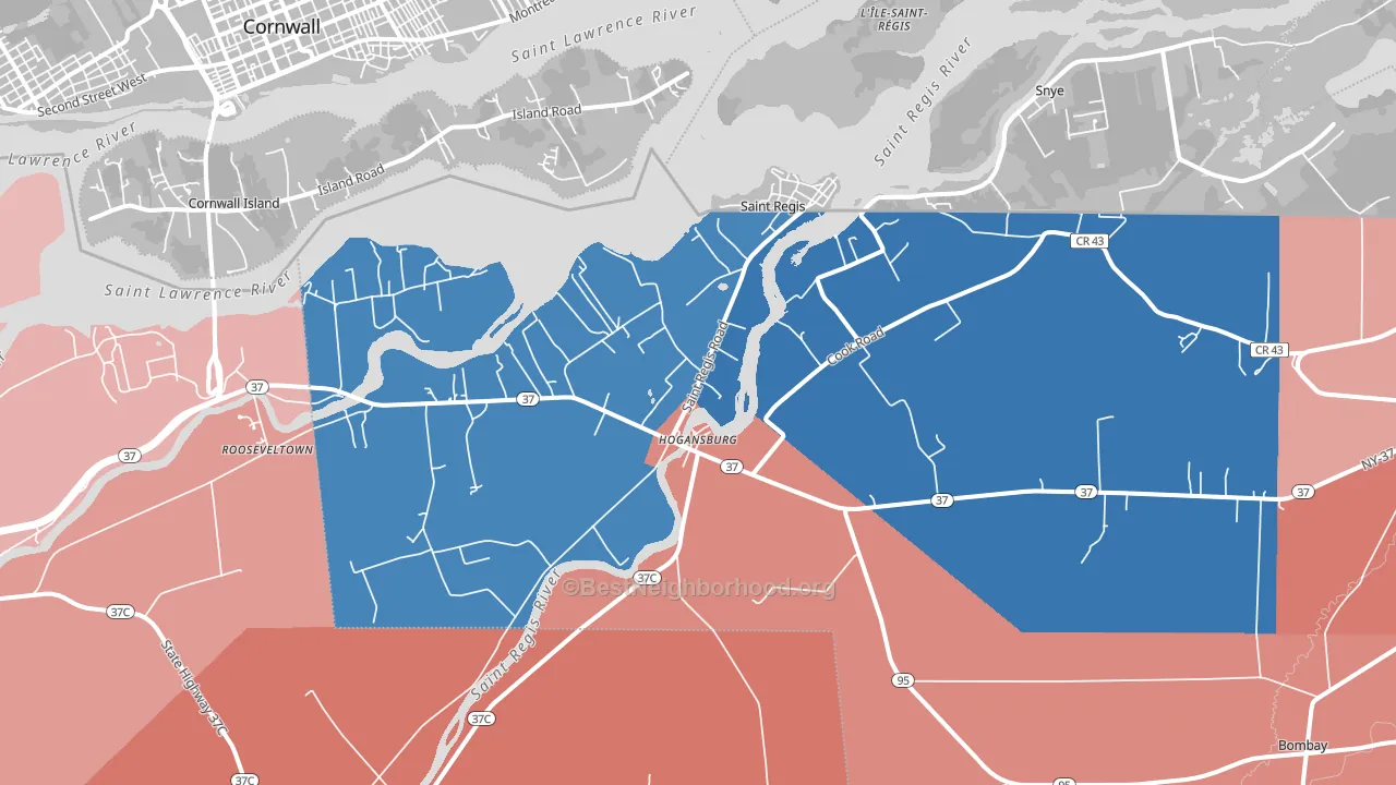 13655, NY block-group political-lean map