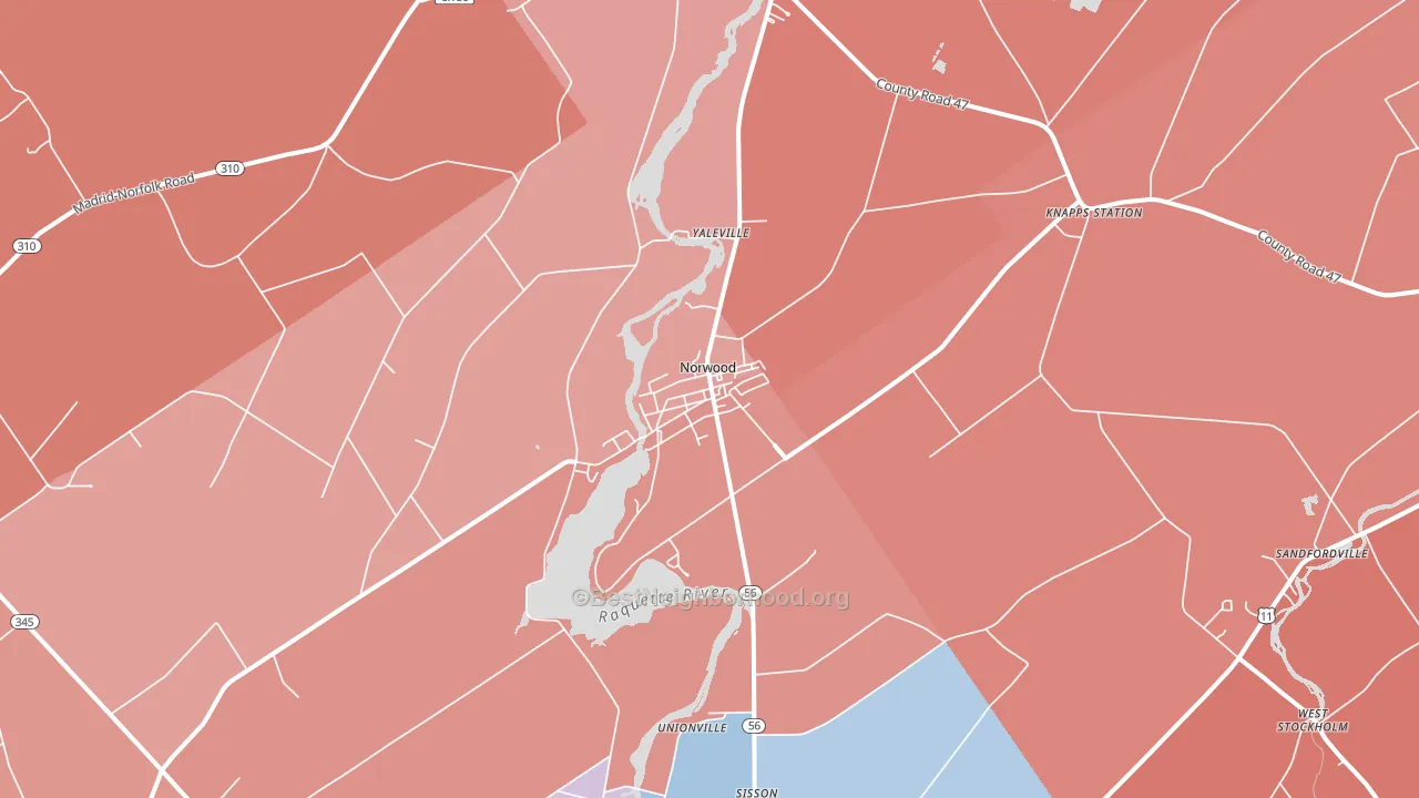 13668, NY block-group political-lean map