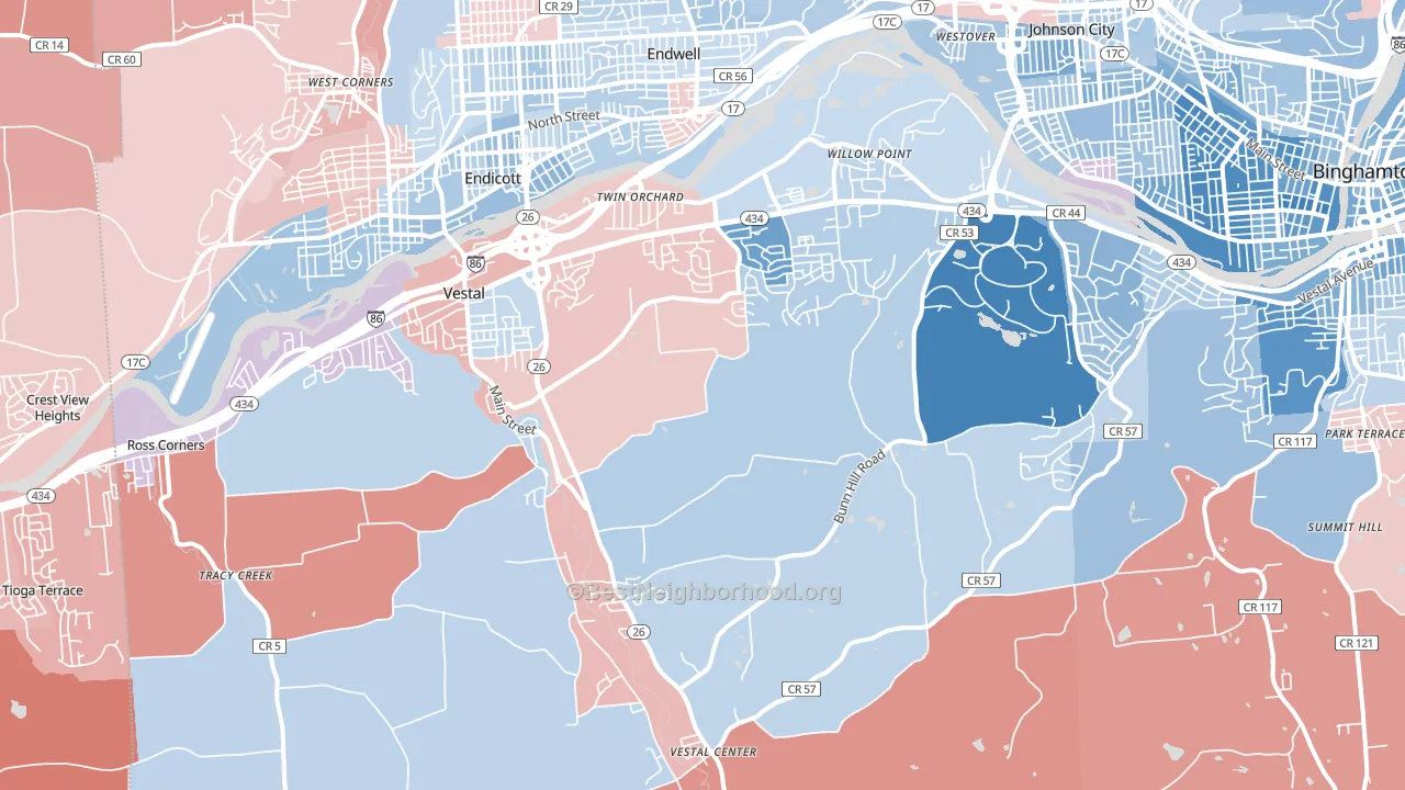 13850, NY block-group political-lean map