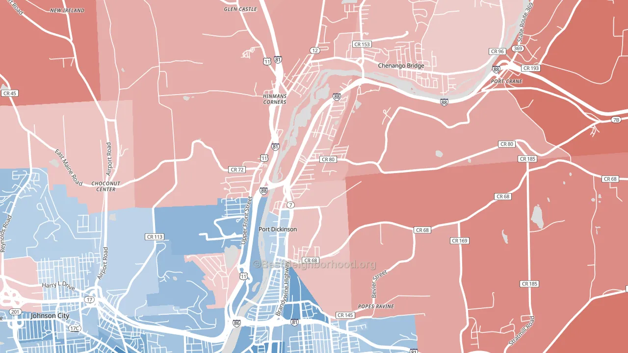 13901, NY block-group political-lean map