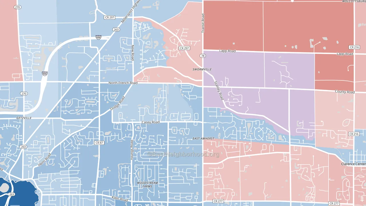 14051, NY block-group political-lean map