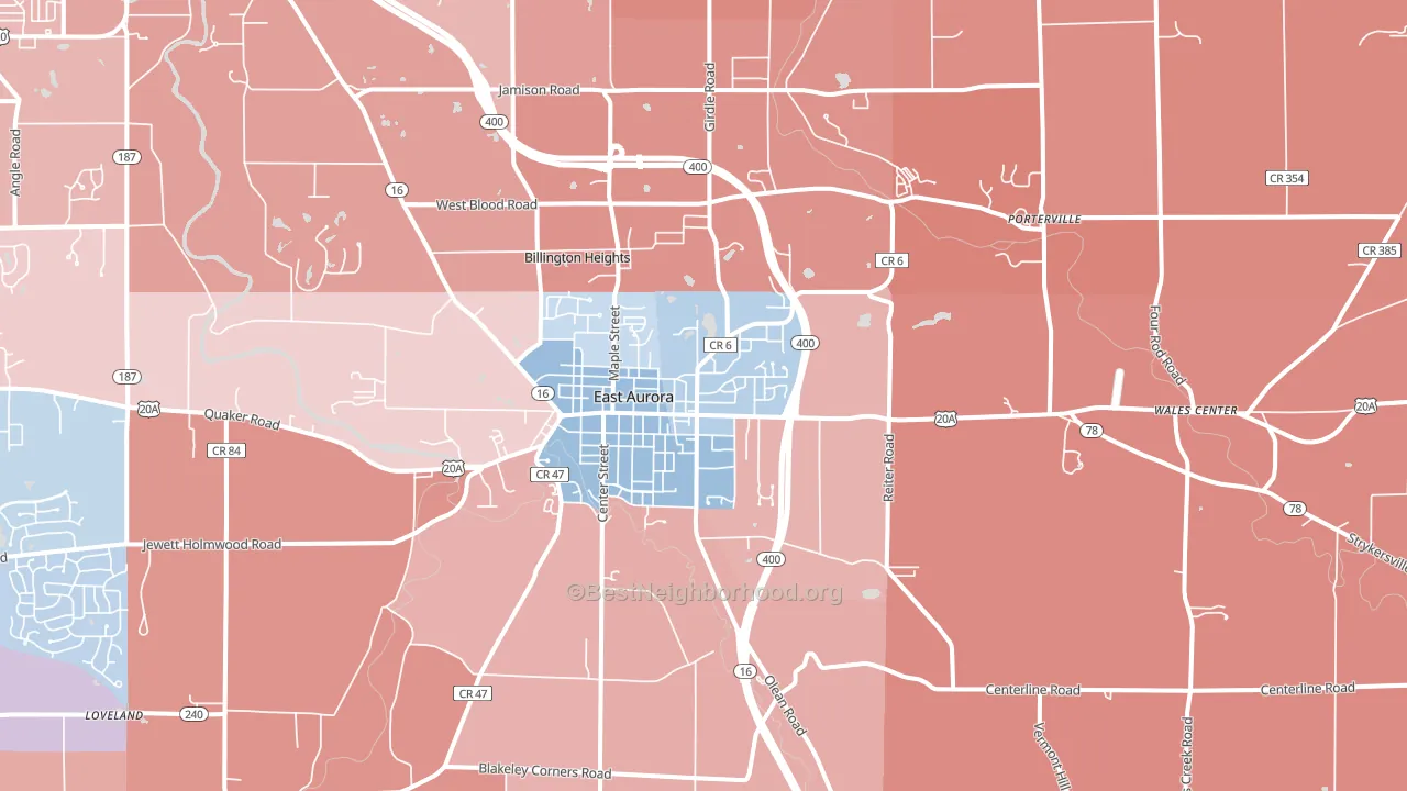 14052, NY block-group political-lean map