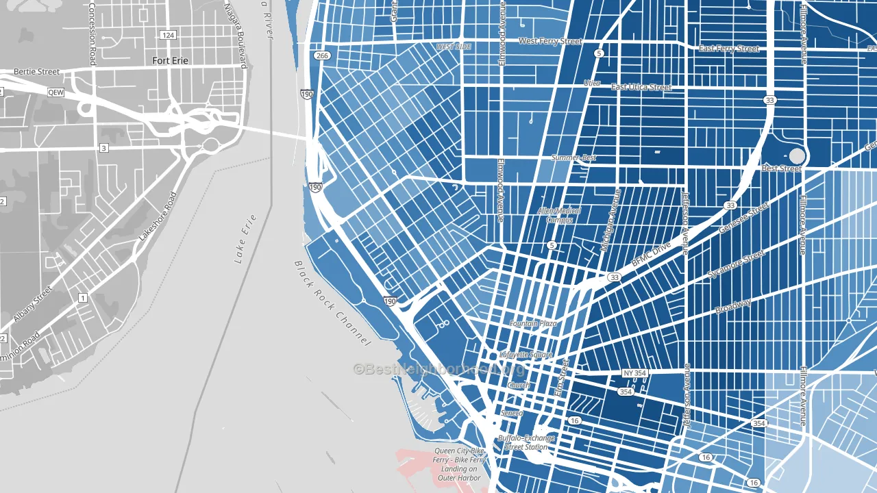 14201, NY block-group political-lean map