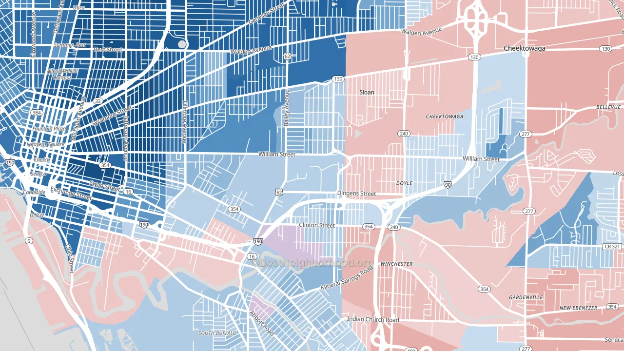14206, NY block-group political-lean map