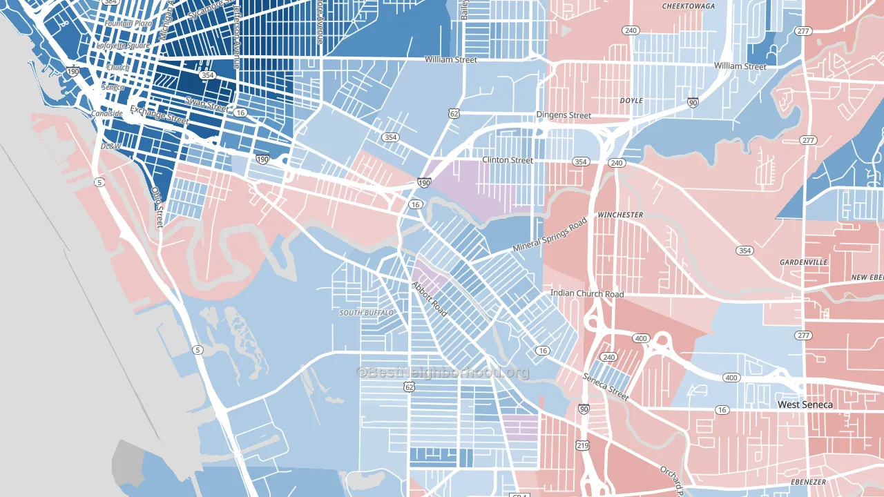 14210, NY block-group political-lean map