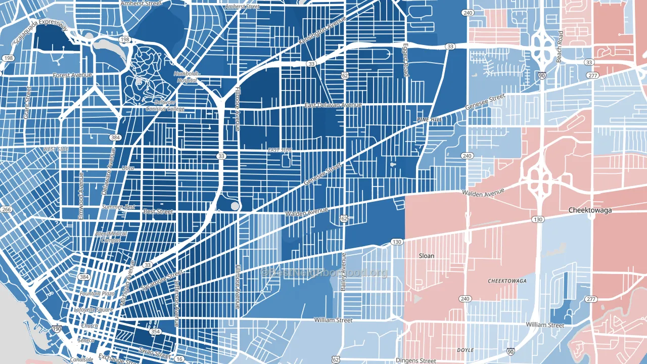 14211, NY block-group political-lean map