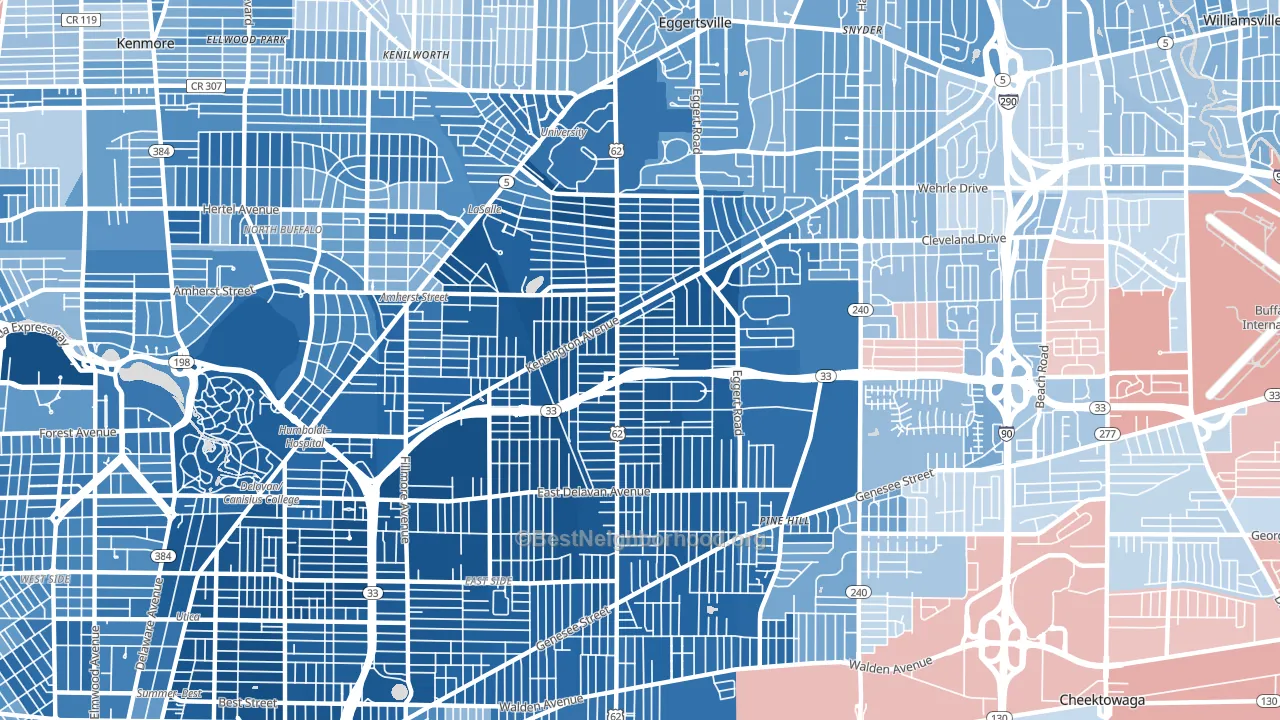 14215, NY block-group political-lean map