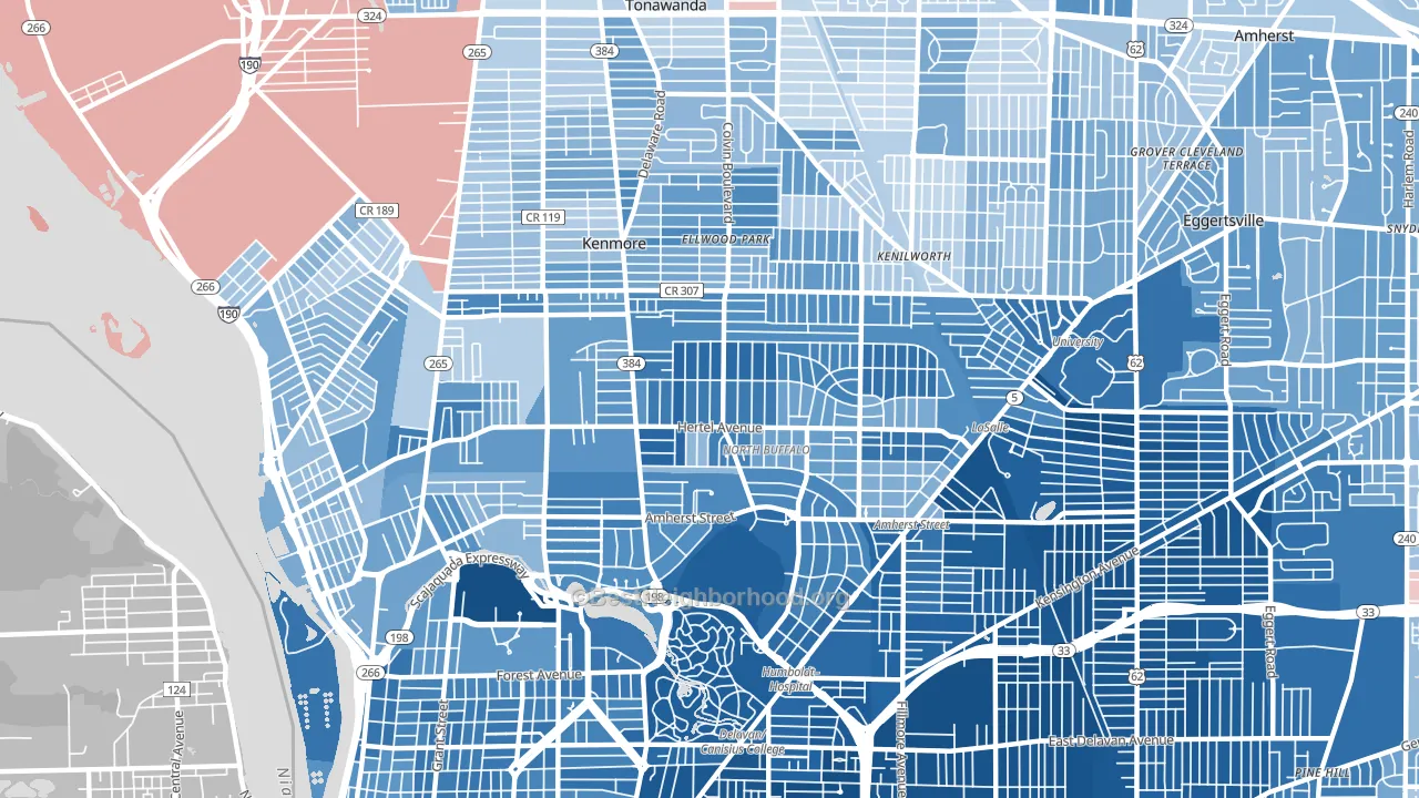 14216, NY block-group political-lean map