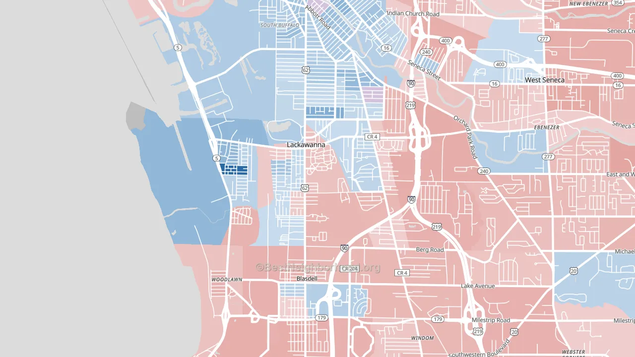 14218, NY block-group political-lean map