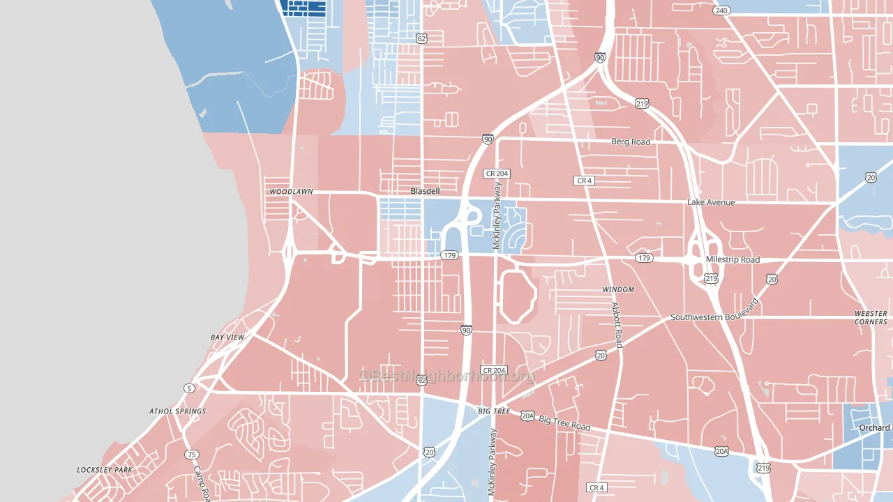 14219, NY block-group political-lean map