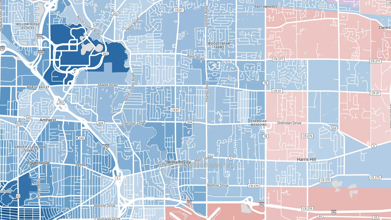 14221, NY block-group political-lean map