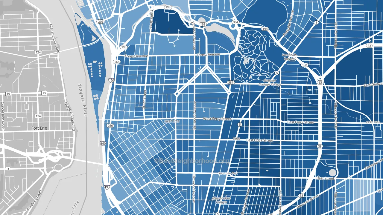 14222, NY block-group political-lean map