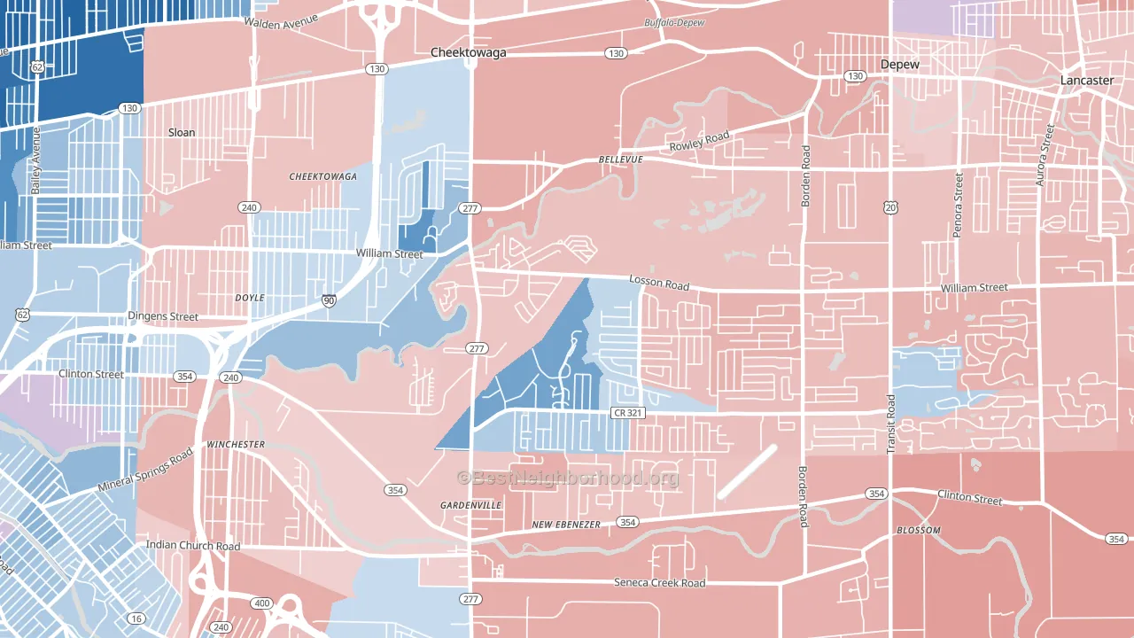 14227, NY block-group political-lean map