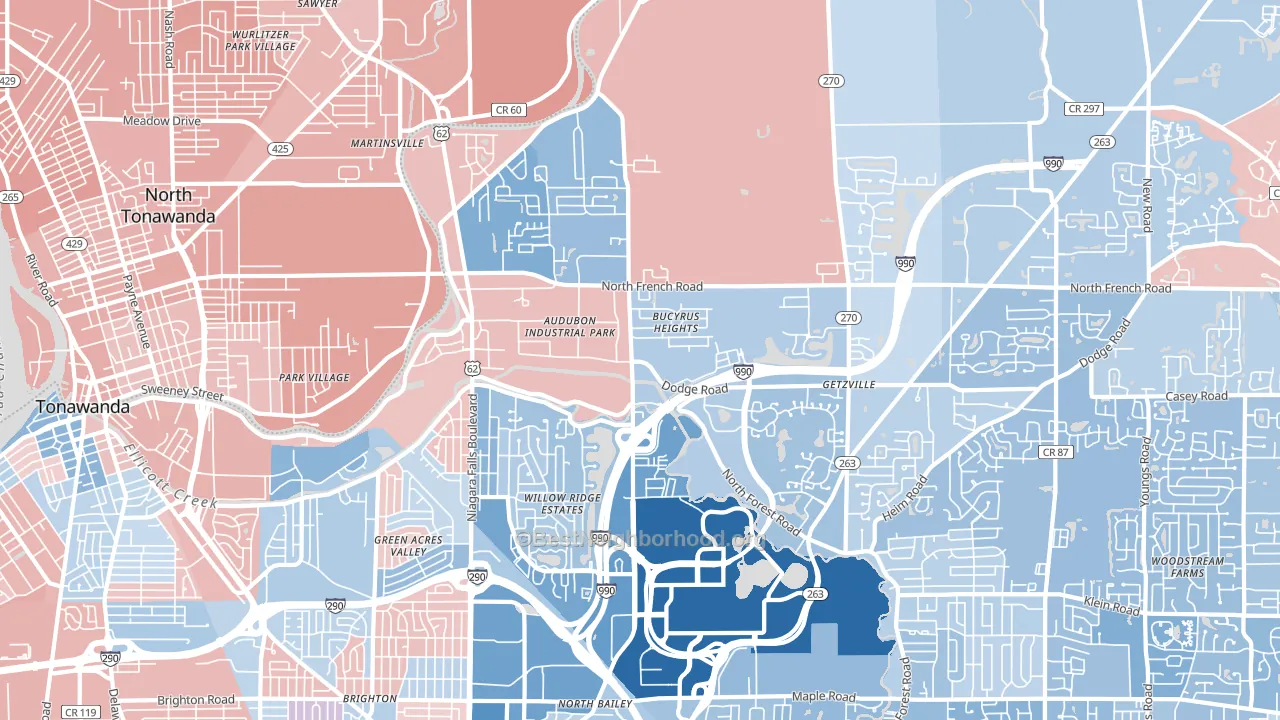 14228, NY block-group political-lean map