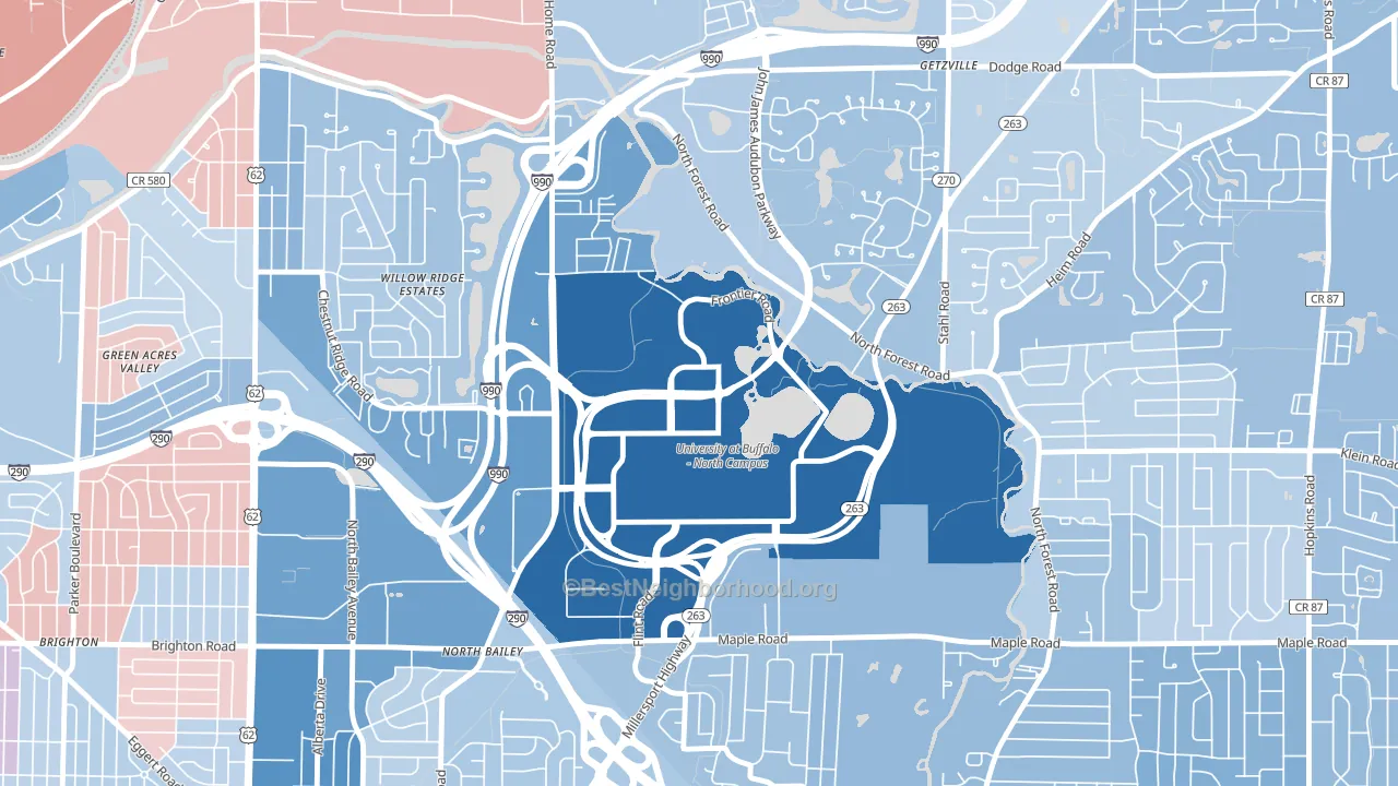 14261, NY block-group political-lean map
