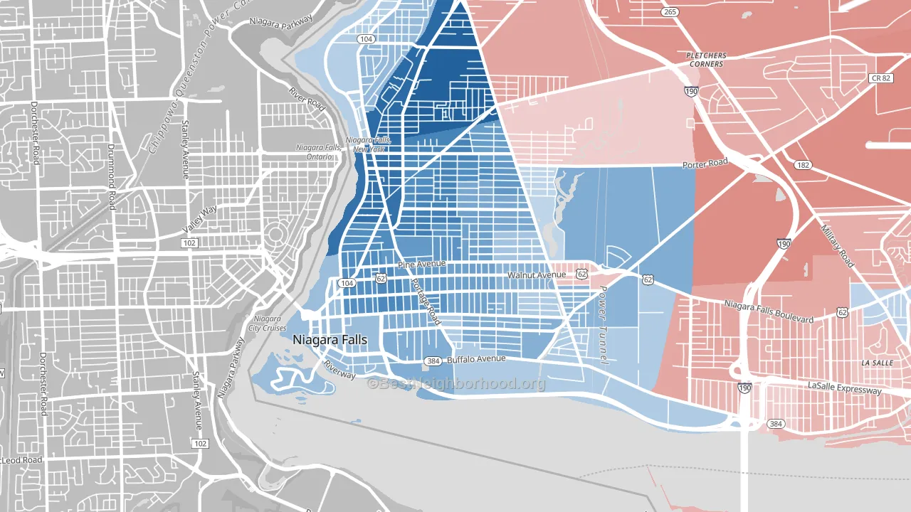 14301, NY block-group political-lean map