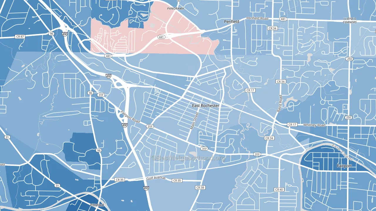 14445, NY block-group political-lean map