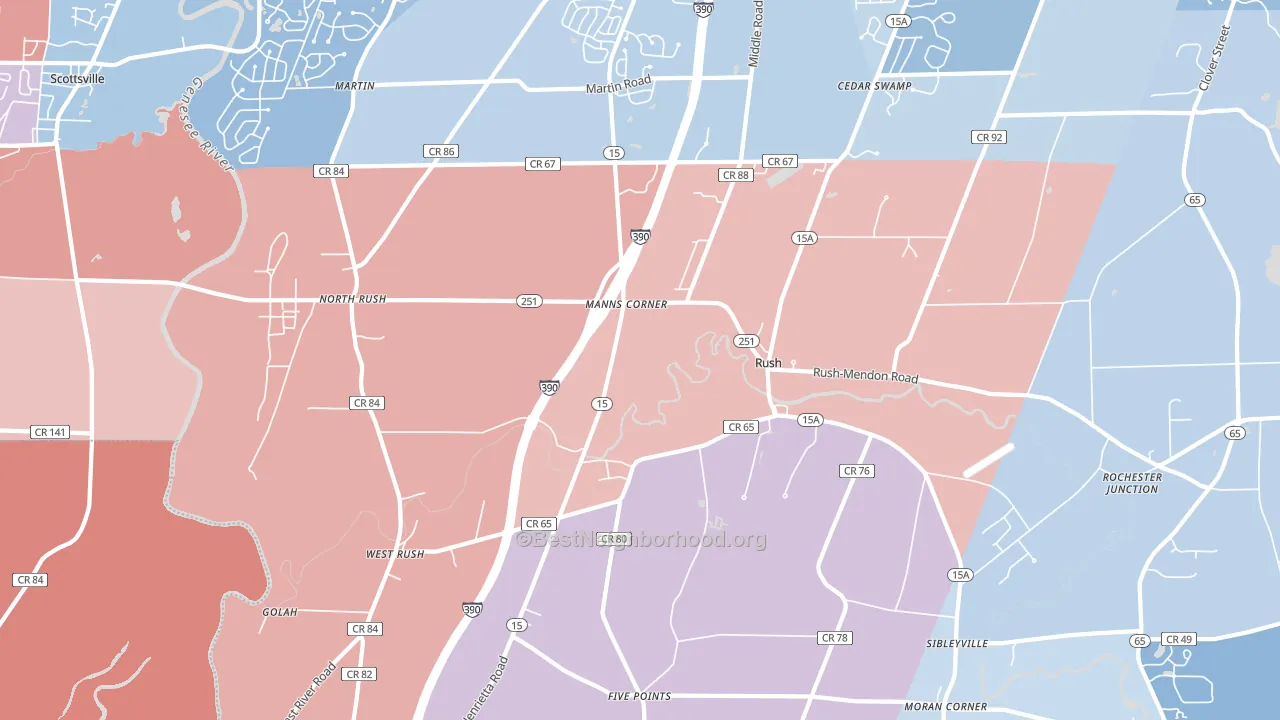 14543, NY block-group political-lean map