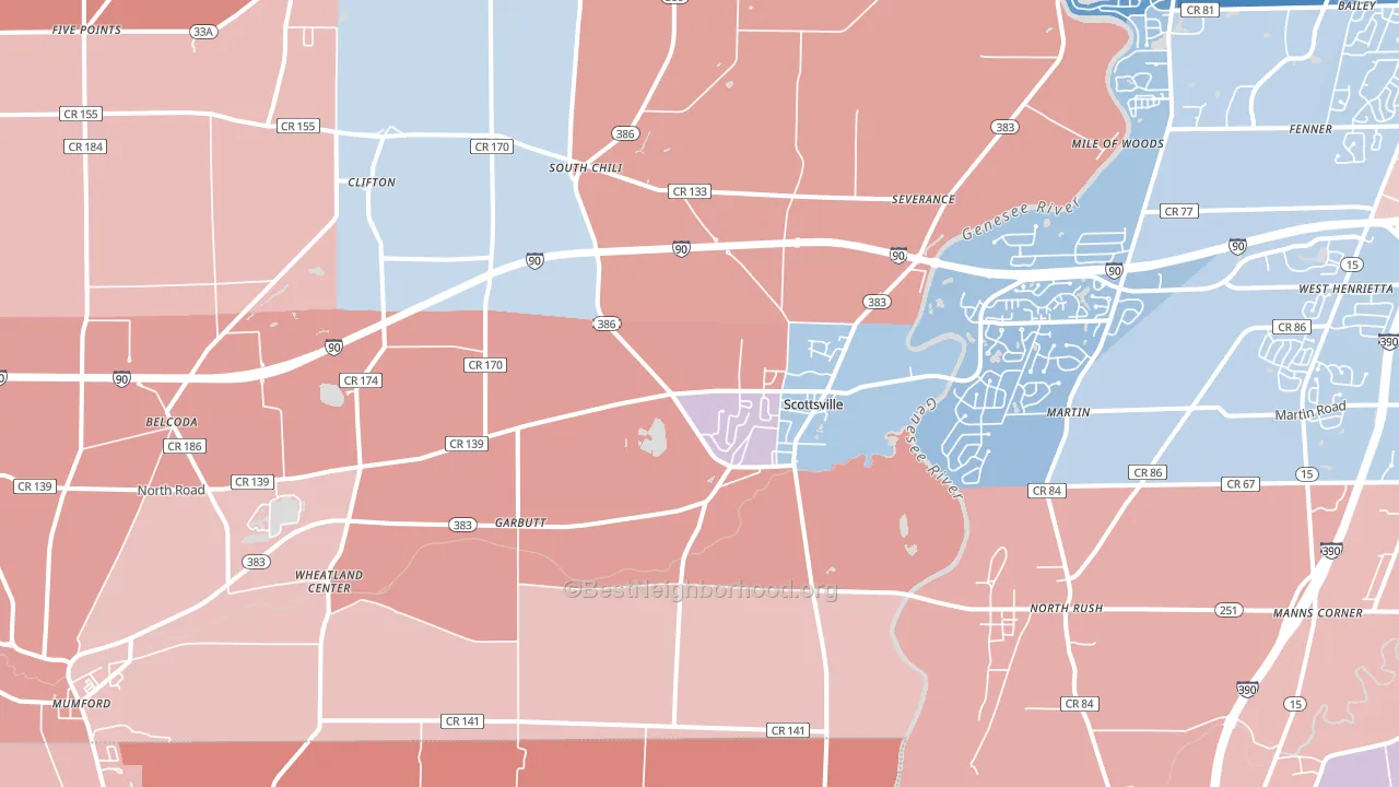 14546, NY block-group political-lean map