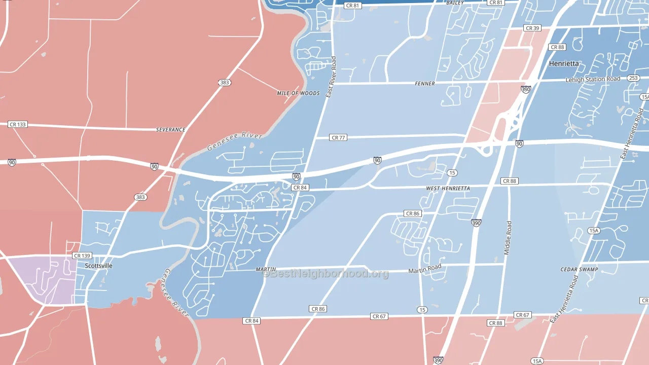 14586, NY block-group political-lean map