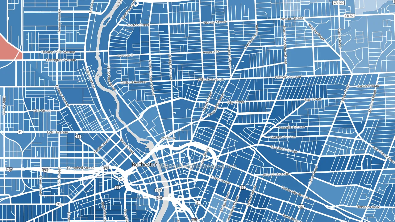 14605, NY block-group political-lean map