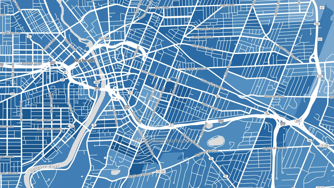 14607, NY block-group political-lean map