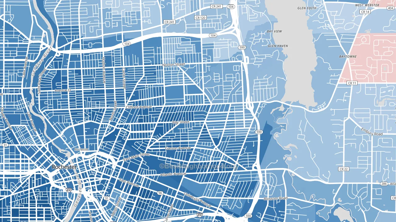 14609, NY block-group political-lean map