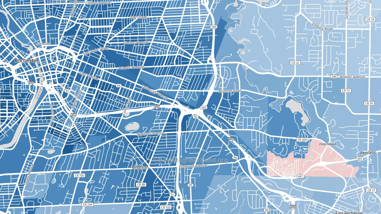 14610, NY block-group political-lean map