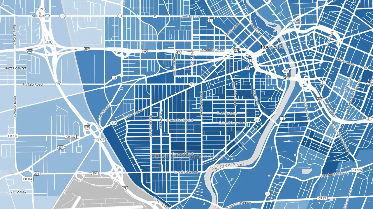 14611, NY block-group political-lean map