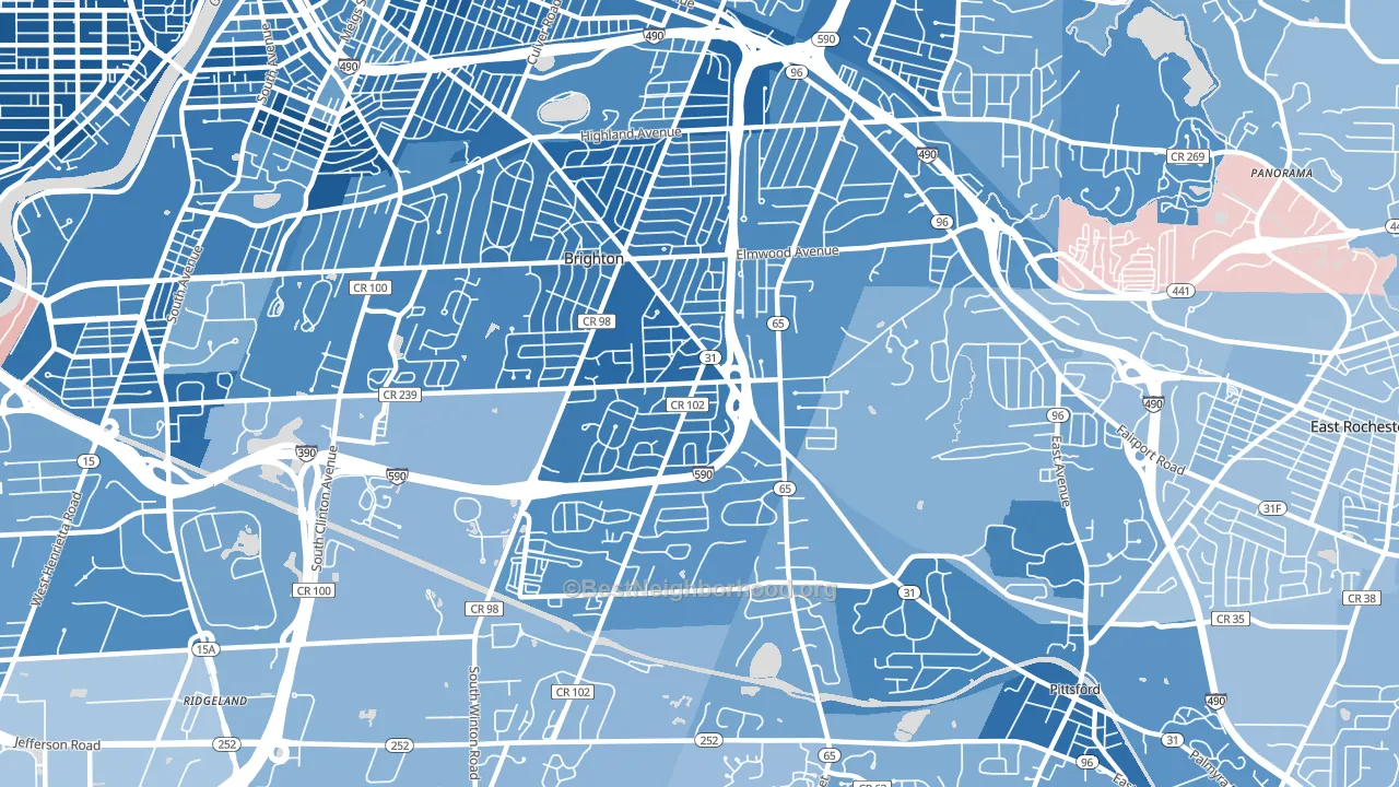 14618, NY block-group political-lean map