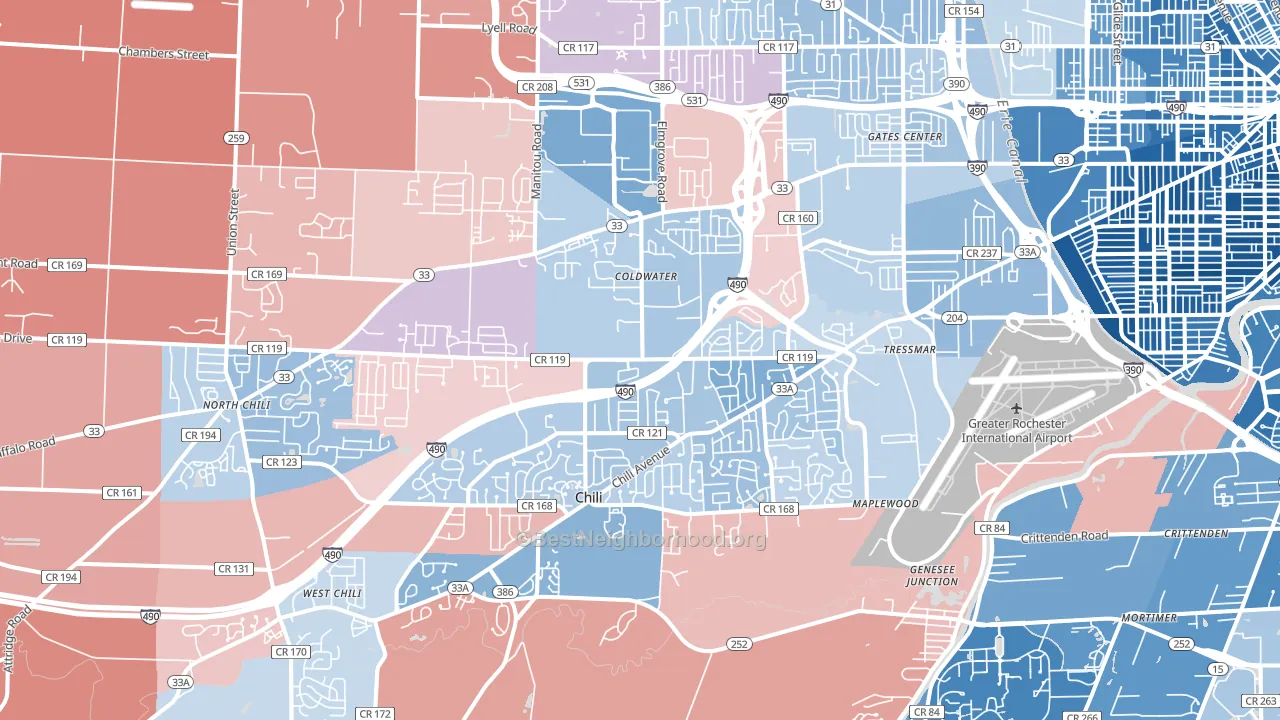 14624, NY block-group political-lean map