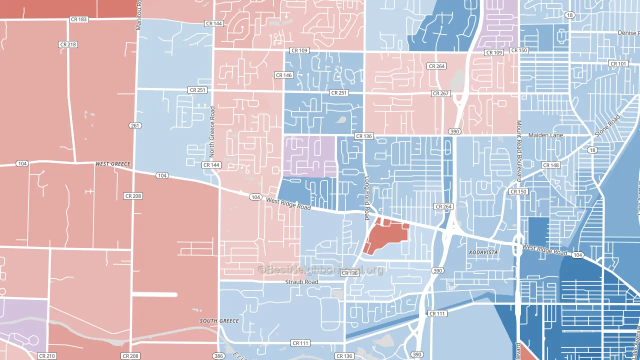 14626, NY block-group political-lean map